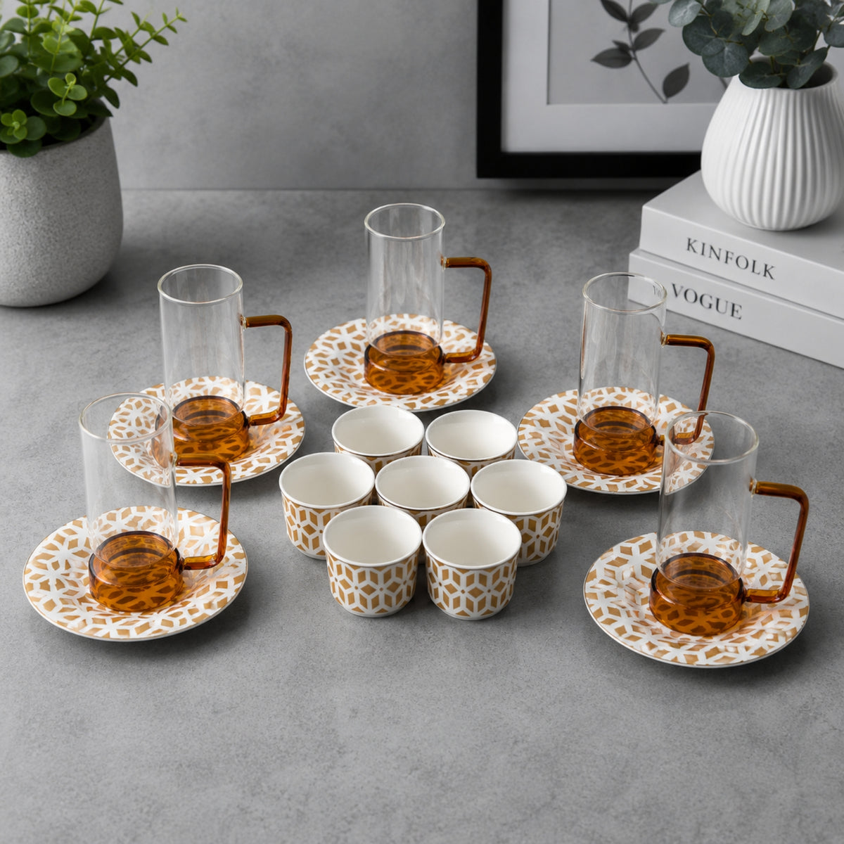 Amber & Gold Tea & Cawa Cup Set 18 Pieces
