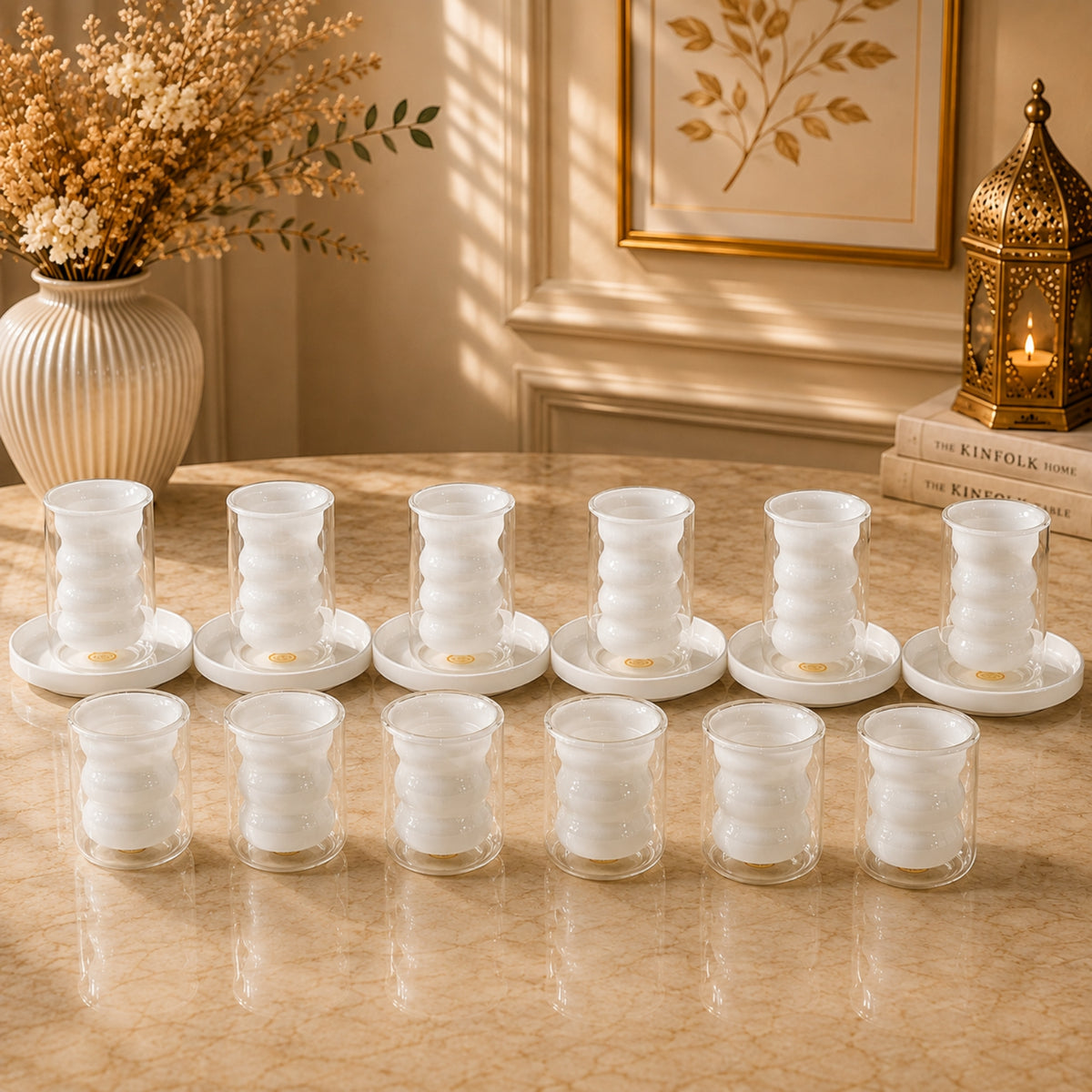 White Textured Tea & Cawa Cup Set 18 Pieces | Y3554