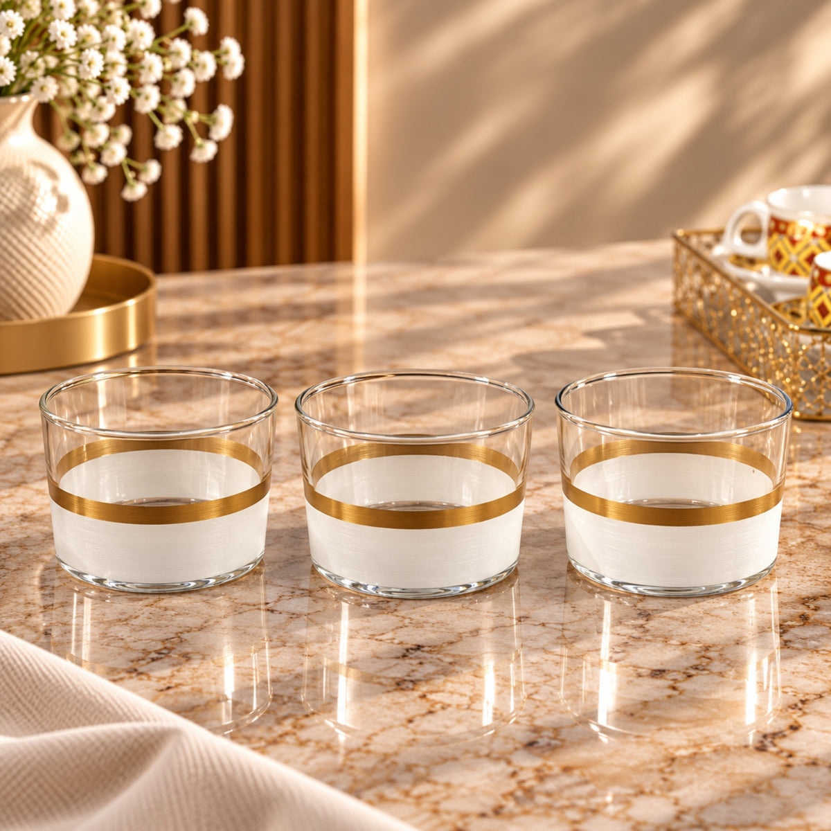 Enesco Glam 3-Piece Cookies Bowl Set – White & Gold