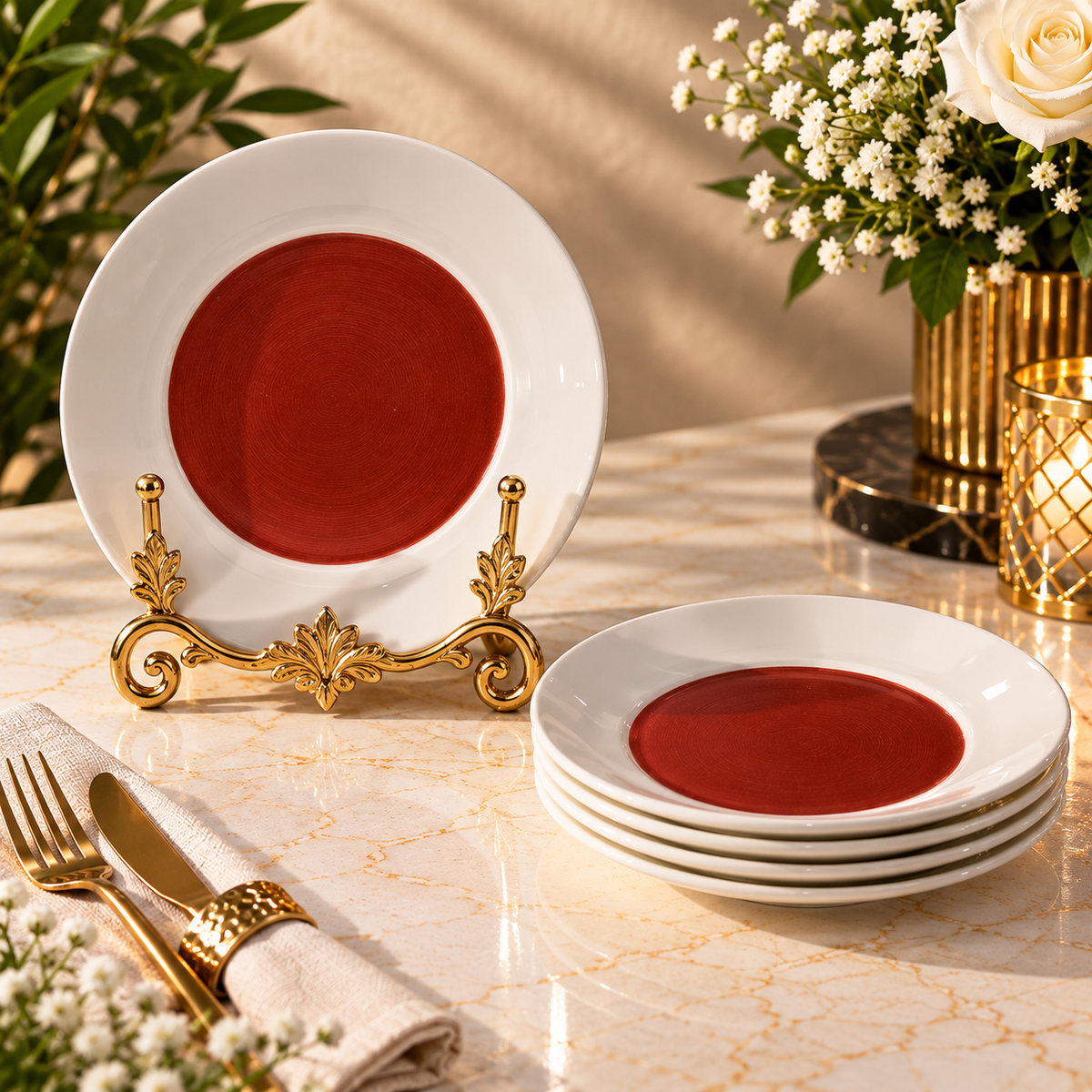 Pito Small Round Dessert Plate 17cm – Red & White