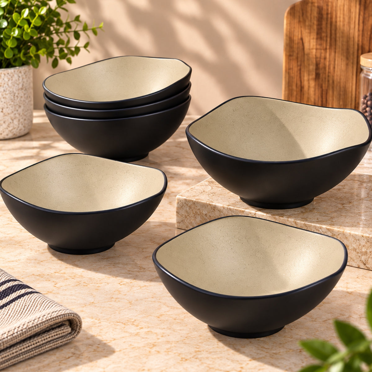 12.5 Inch Melamine Serving Bowl Beige & Black | Royal Mont Qatar