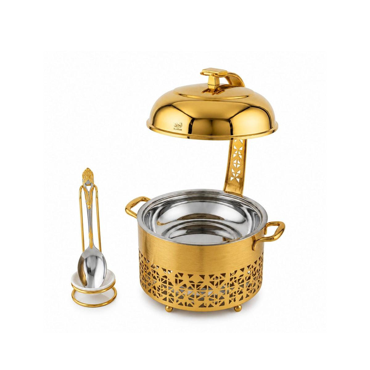 Chafing Dish with Matching Spoon & Stand 2L Gold & Silver by Almarjan