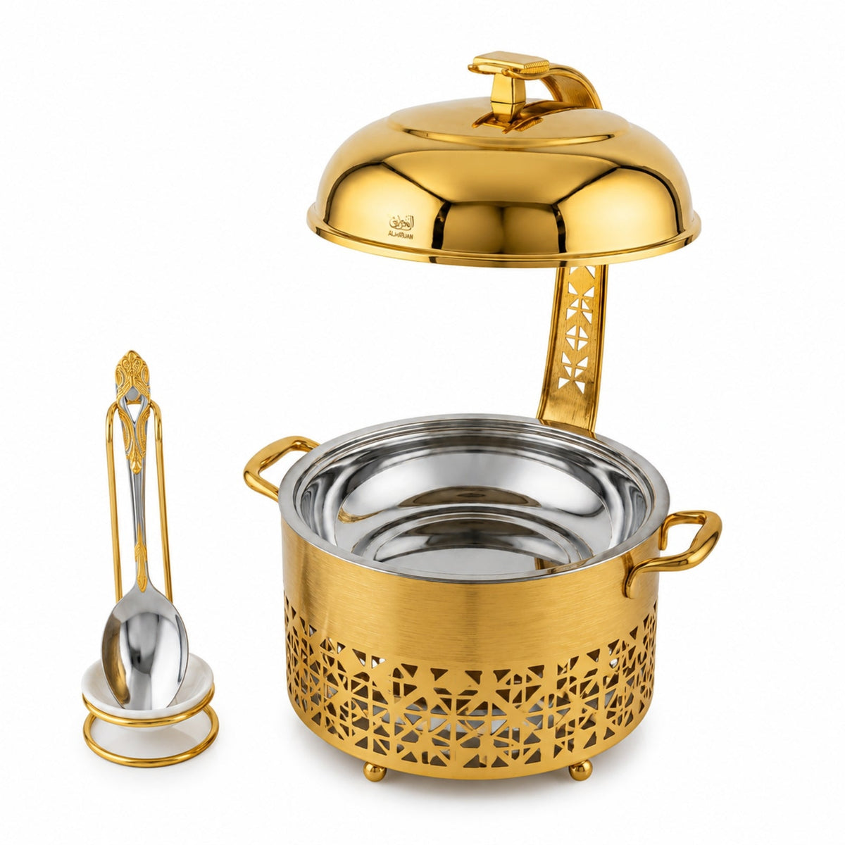Chafing Dish with Matching Spoon & Stand 6L Gold & Silver by Almarjan