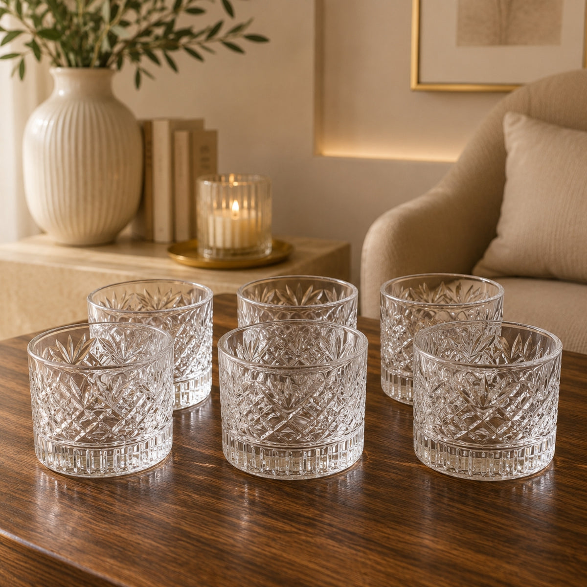 6-Piece Clear Glass Dessert Bowl Set 220ml – Fluted Cut Design