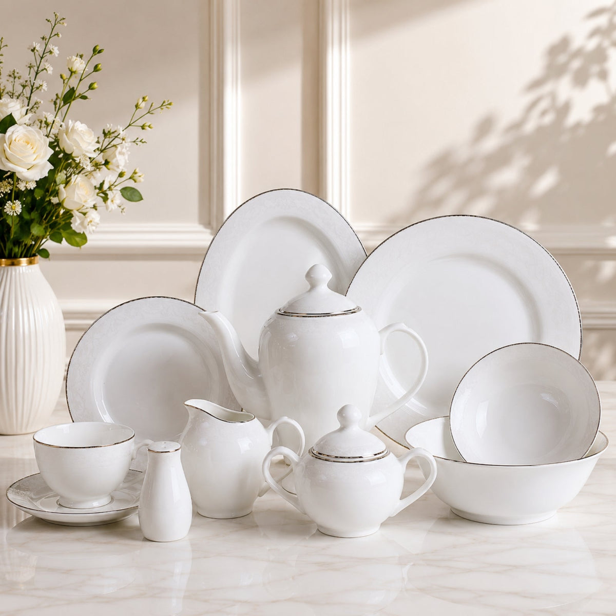 47 Piece Sahara Bone China Dinner Set – Luxury Premium Dinnerware Collection