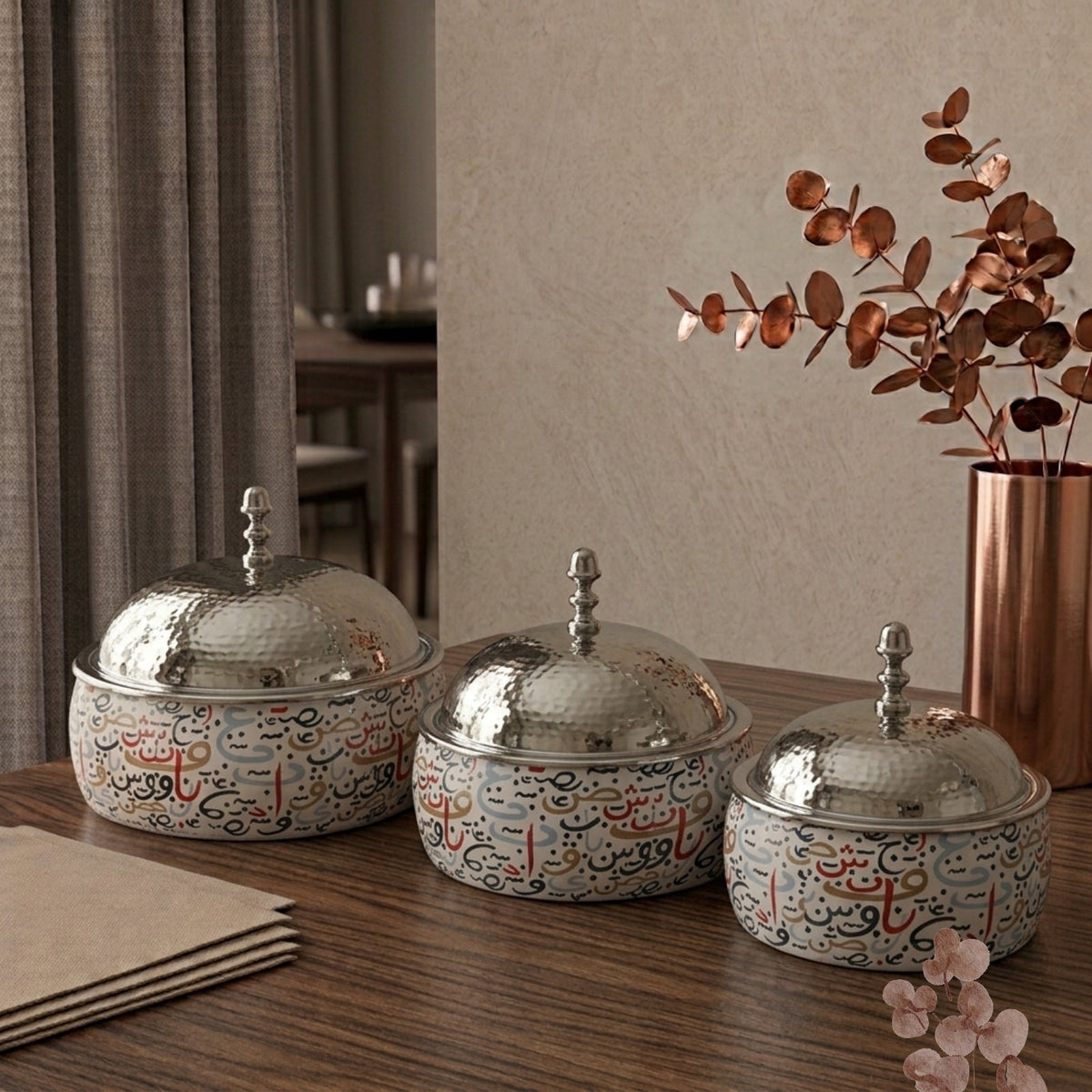 Arabic Calligraphy Print Hot Pot with Dome Lid