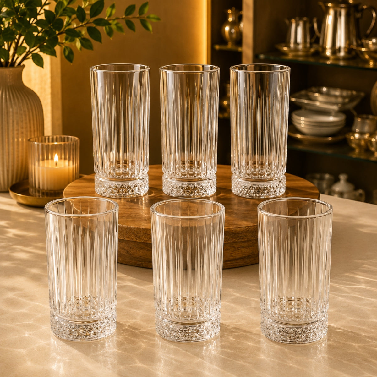 Eva Hi-Ball Glass 6-Piece Set 255ml – Clear Ribbed Design
