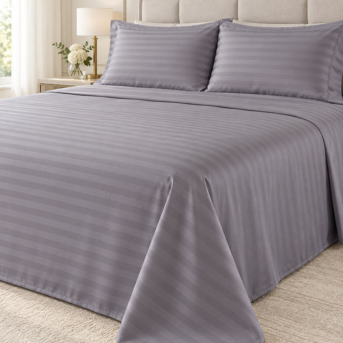 Premium King Size 4-Piece Grey Stripe Bedding Set – 220 × 240 cm