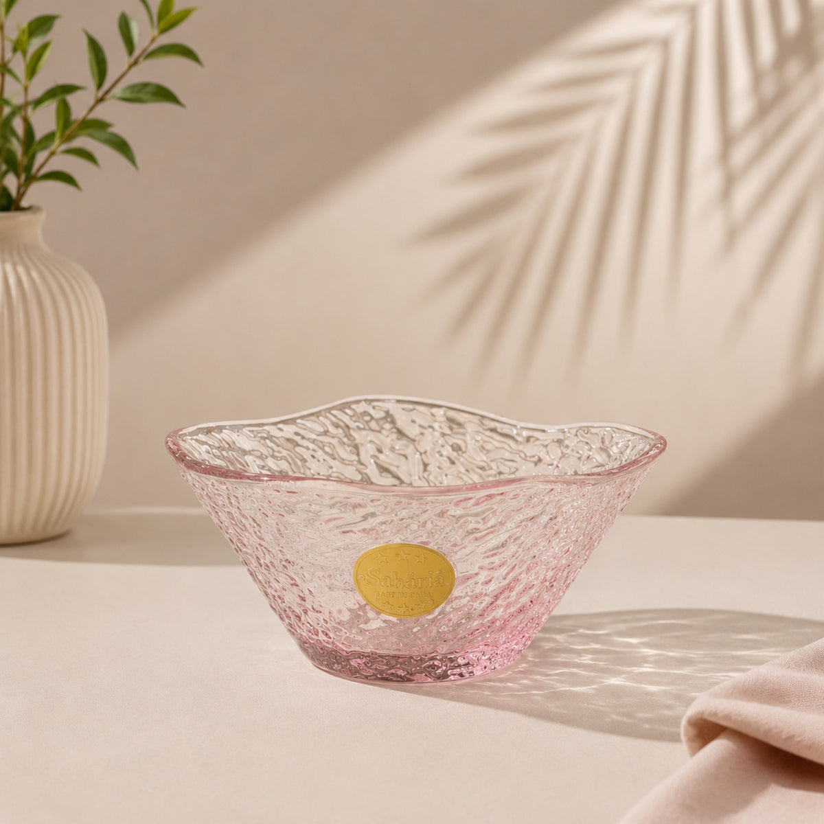 Xuanbing textured glass dessert bowl single piece available in pink and green