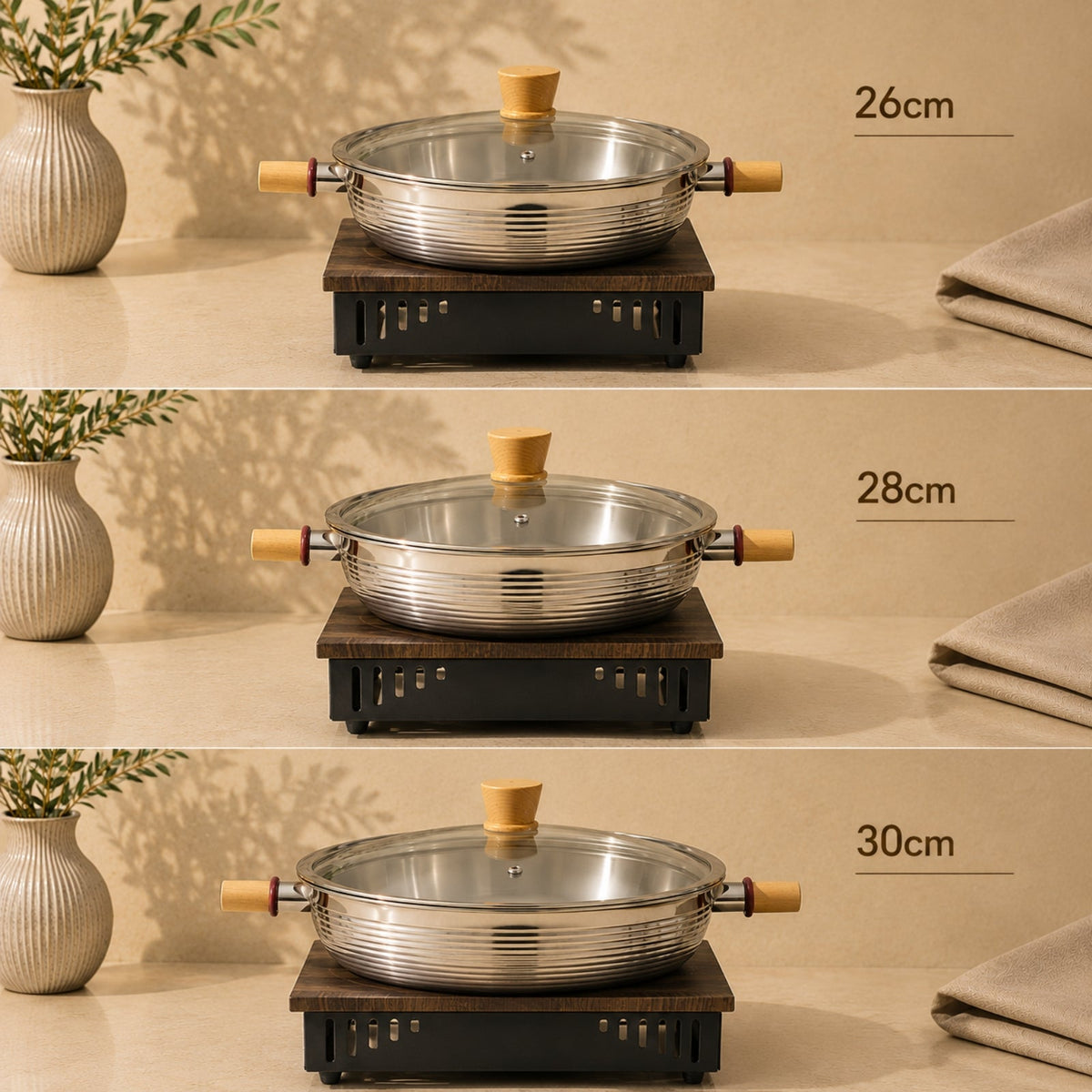 Round Chafing Dish with Base 26cm, 28cm & 30cm | SAM1224-1, SAM1225-1 & SAM1226-1