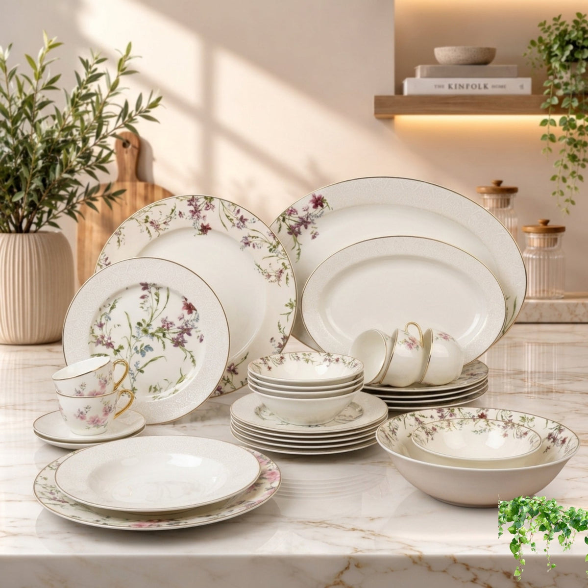 65-Piece Round Floral Dinner Set – Luxury Premium Dinnerware Collection