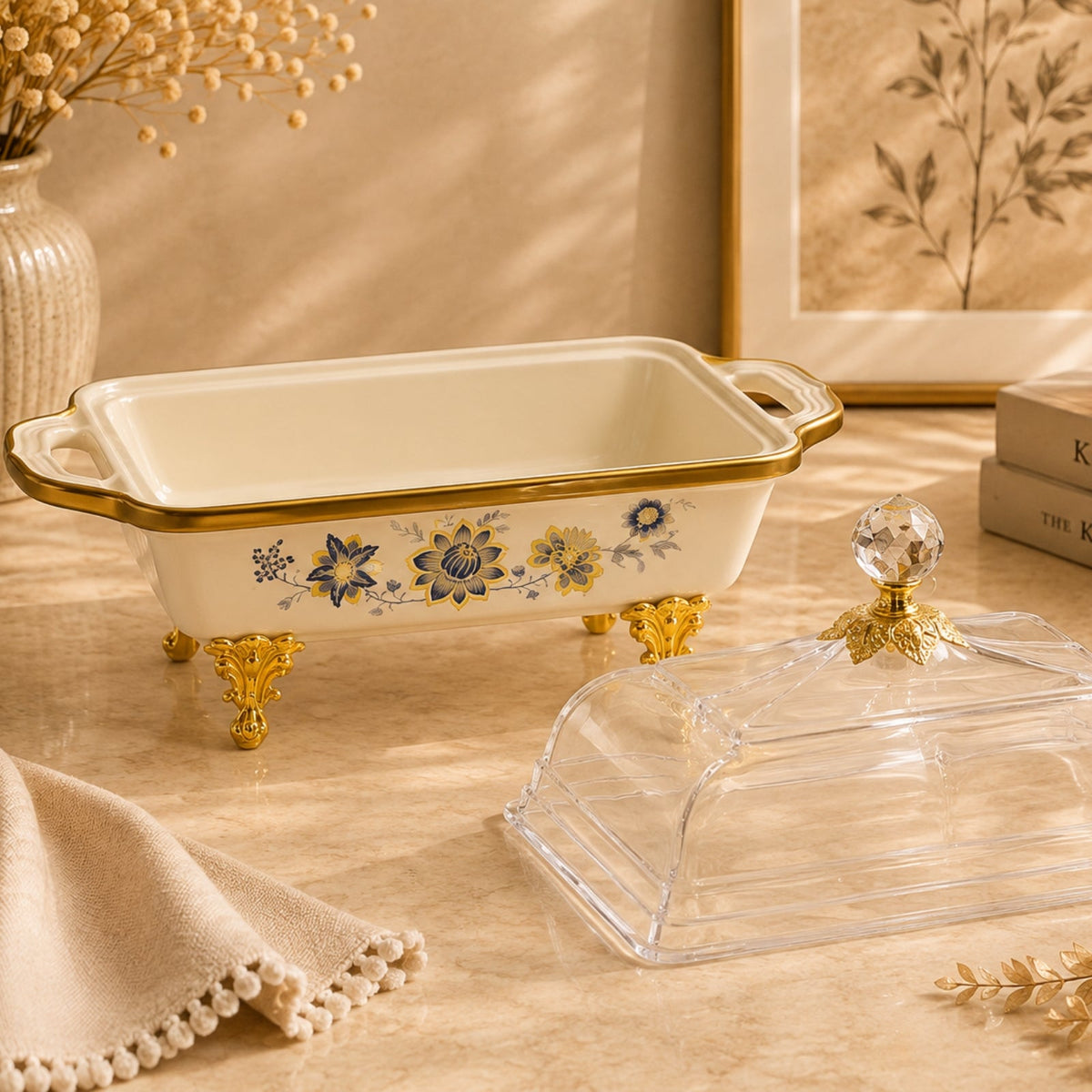 Luxury Porcelain Covered Serving Dish with Glass Dome 26cm | BRKH-65-3