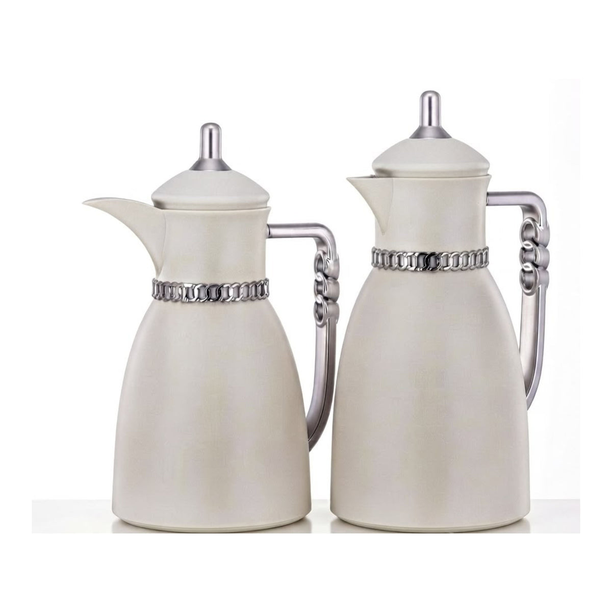 Vacuum Flask Set 0.7L & 1L Ivory & Nickel by Almarjan