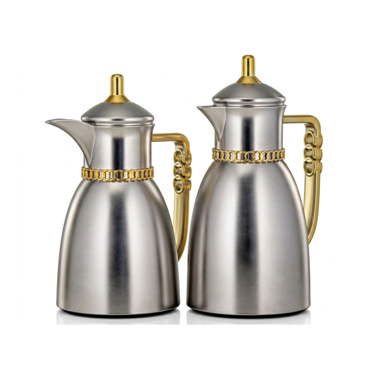 Vacuum Flask Set 0.7L & 1L Matt Nickel & Matt Gold by Almarjan