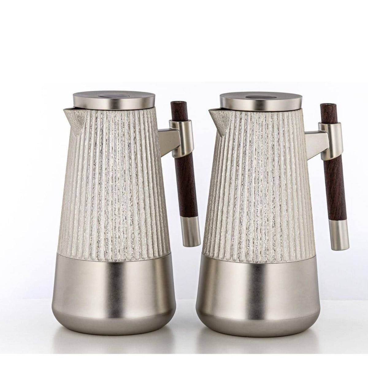 Vacuum Flask Set 1L & 1L Matt Nickel & Matt Dark Wood by Almarjan