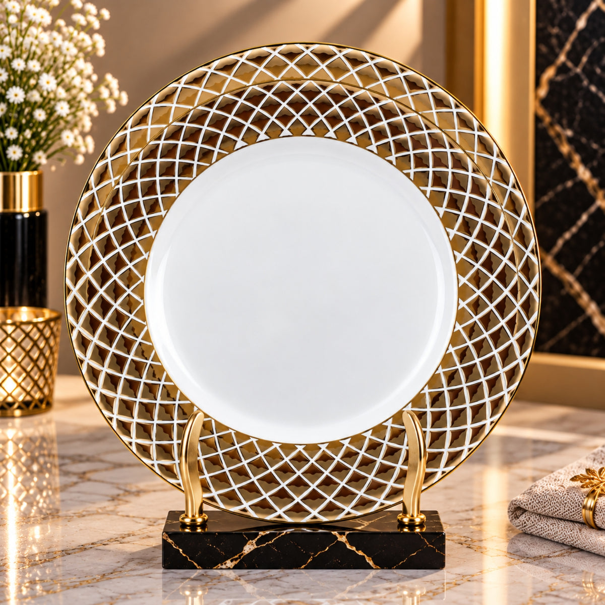 Luxury Gold Lattice Decorative Plate – 15", 20" & 26"