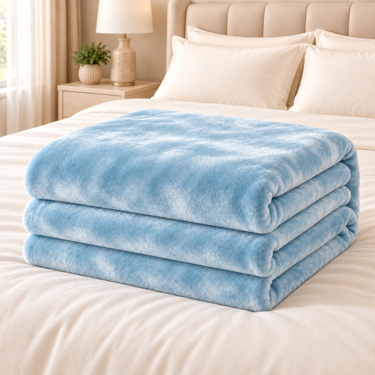 Premium Velvet Plush Blanket – Light Blue | 229 × 229 cm, 500 GSM