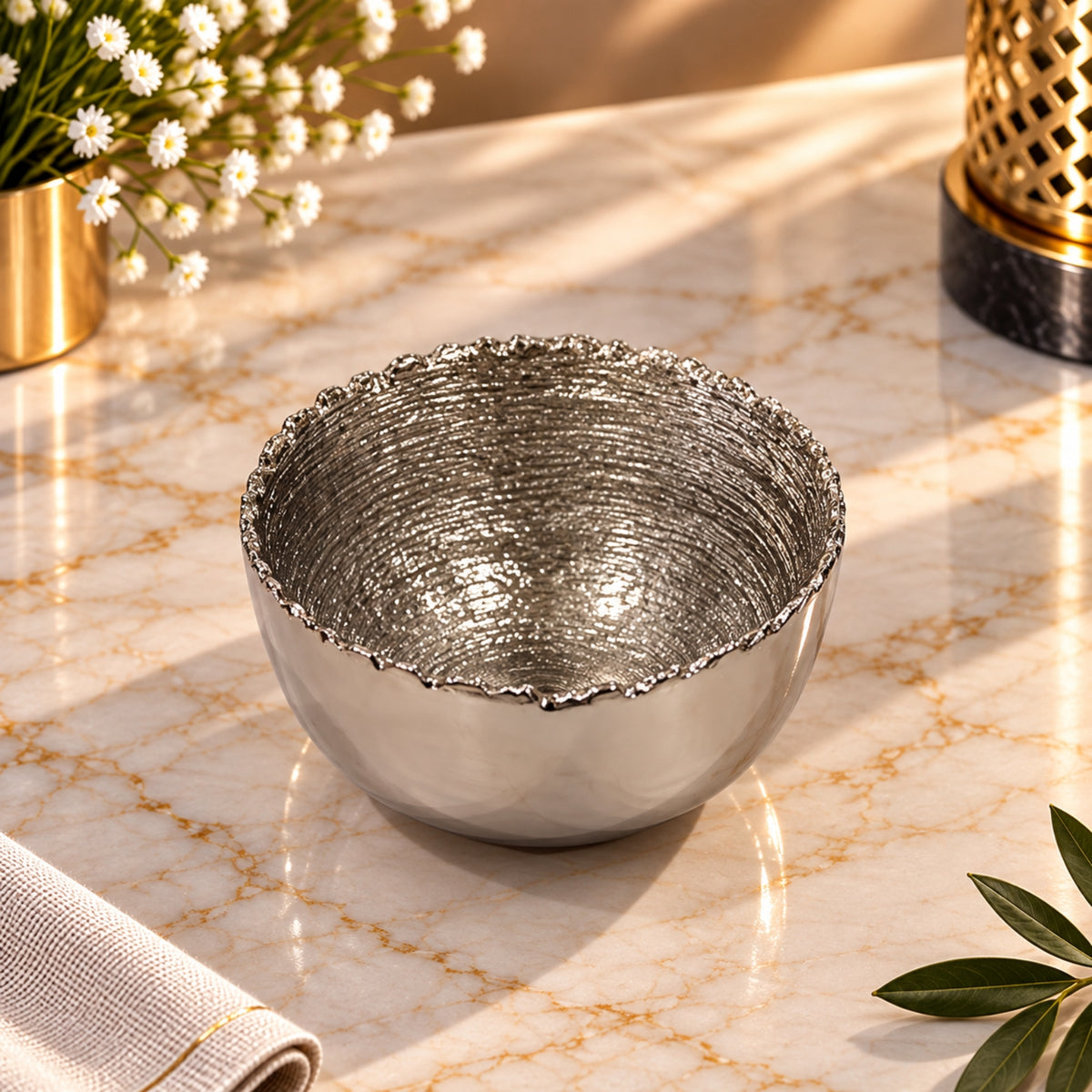 Terra Silver Textured Small Serving Bowl – 11.5 × 11.5 × 6 cm