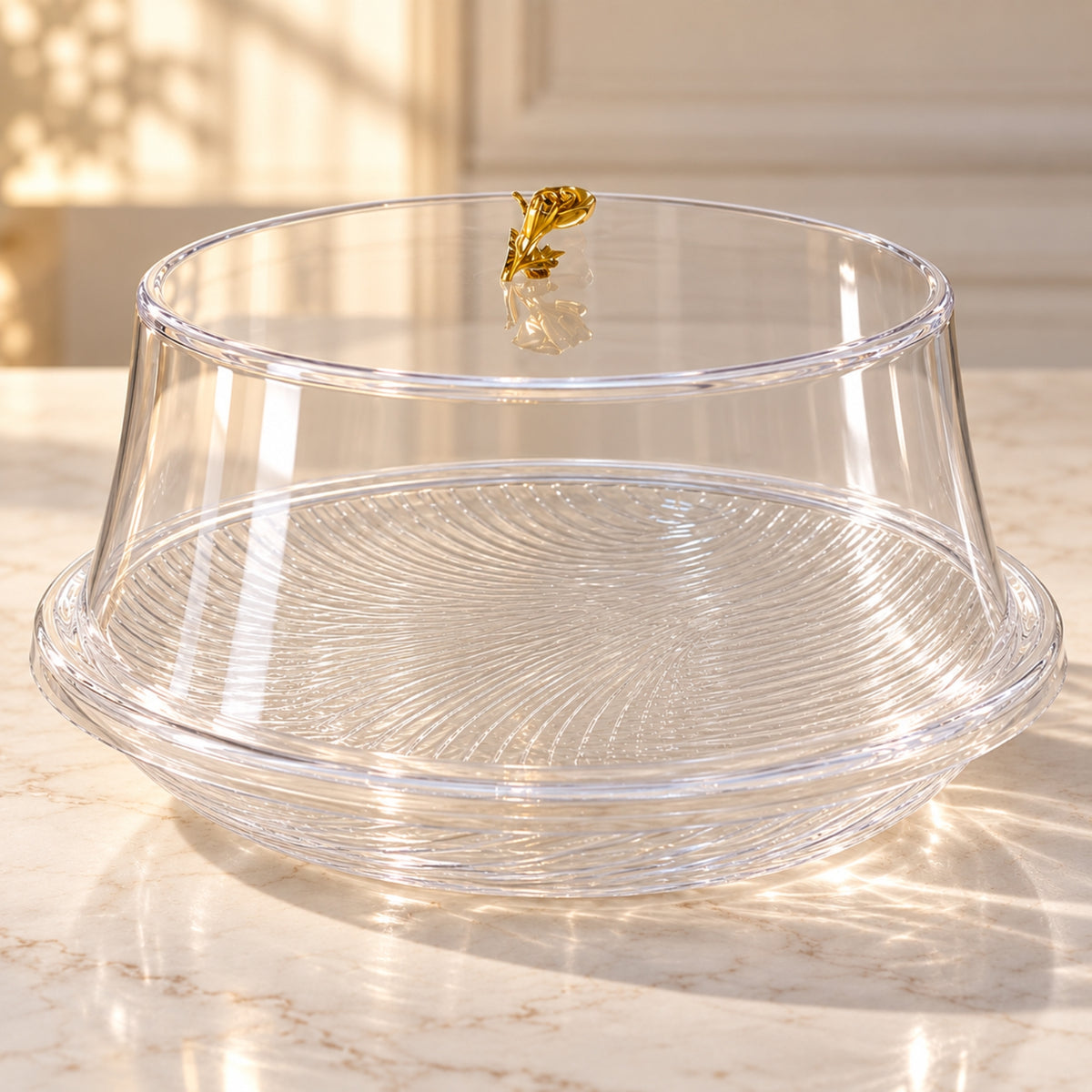 Luxury Clear Cake Dome with Gold Rose Handle – 14 Inch
