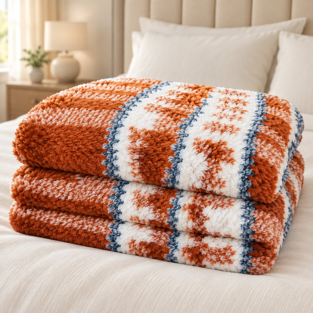 Premium Checked Plush Blanket – Rust Orange | 180 × 200 cm, 330 GSM