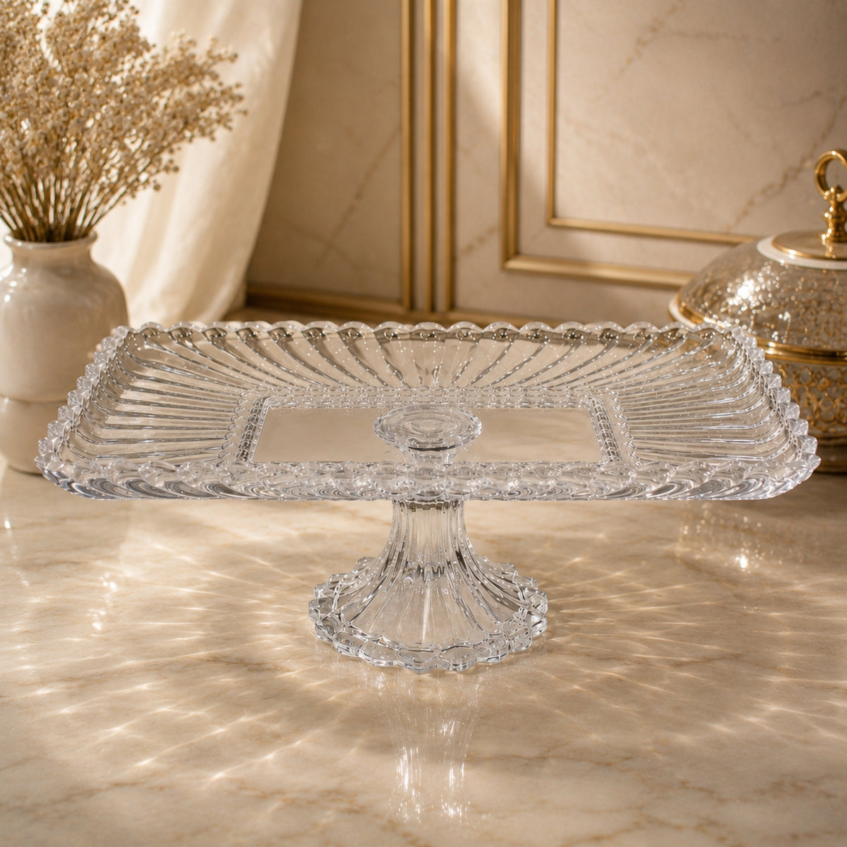 Luxury Crystal Rectangular Pedestal Serving Tray
