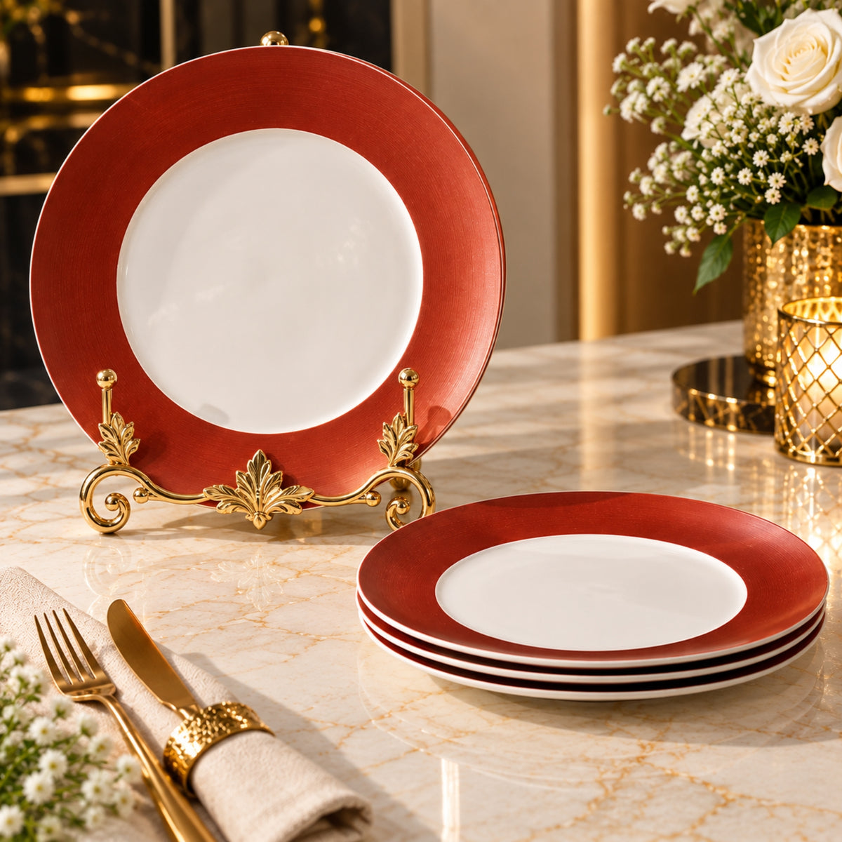 Pito Dinner Plate 24 cm – White with Red Rim