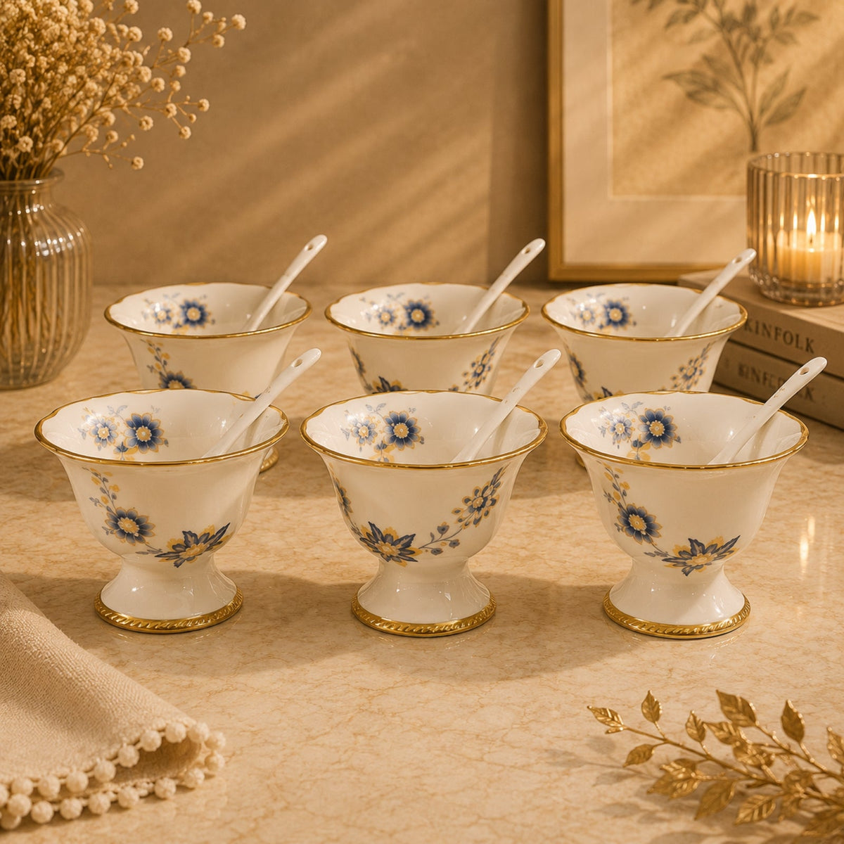 Luxury Floral Porcelain Ice Cream Cup Set 6-Piece 10.5cm | BRKH-65-30