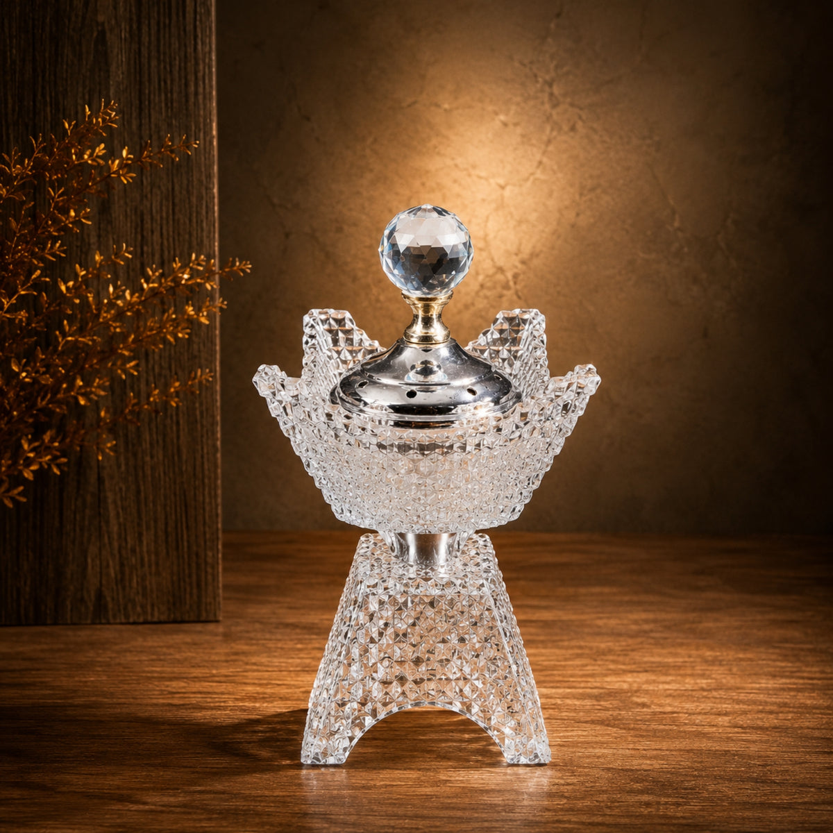 Silver Crystal Incense Burner 8 × 15 cm – DB5025-S