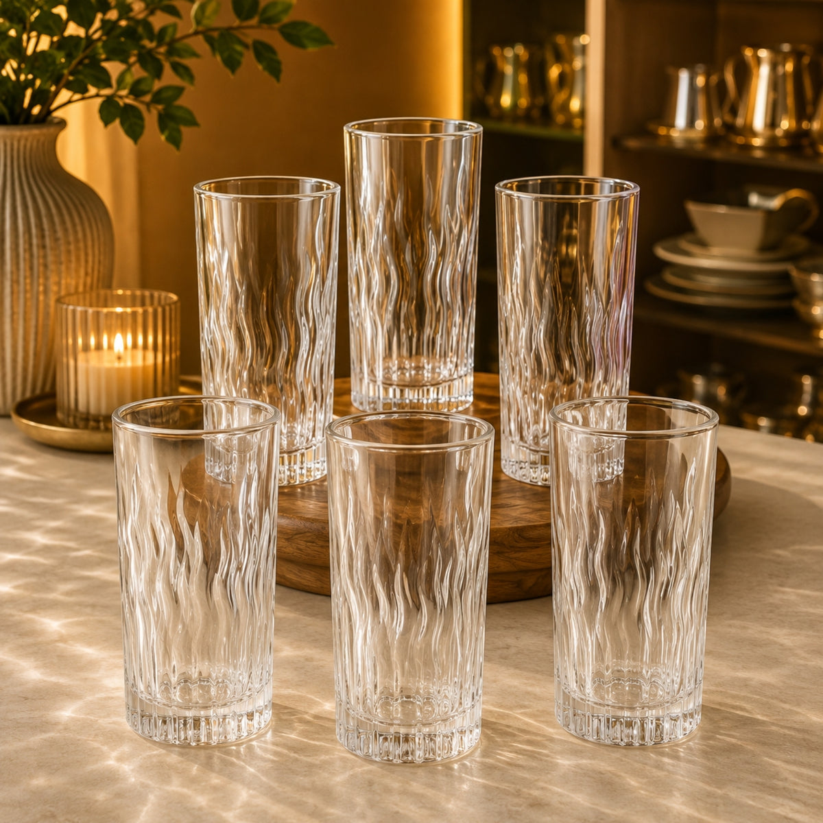Mojo Hi-Ball Glass 6-Piece Set 255ml – Clear Textured Design
