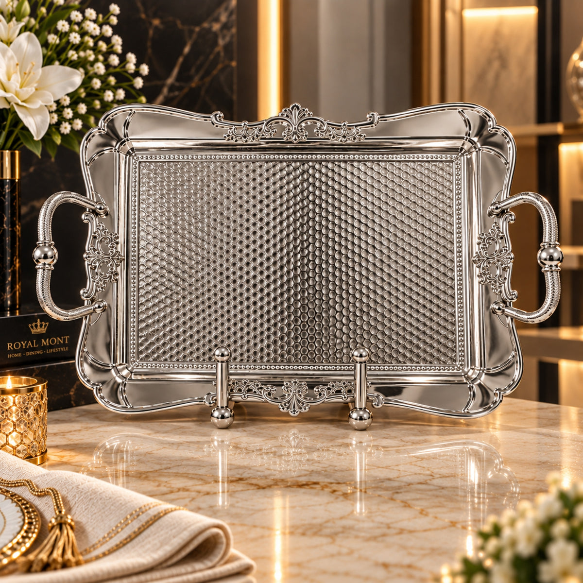 Dalgic Nostalgia Silver-Plated Rectangular Serving Tray – Small & Medium