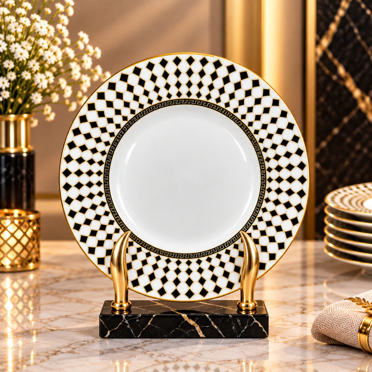 Luxury Black Diamond Pattern Decorative Plates – 15", 20" & 26"