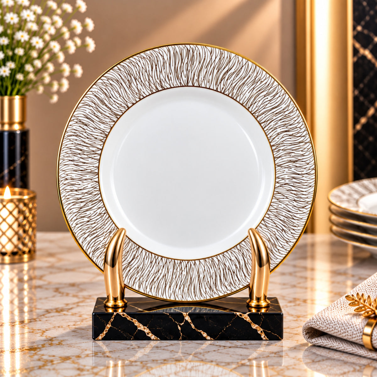 Luxury Gold Wave Pattern Decorative Plate – 15", 20" & 26"