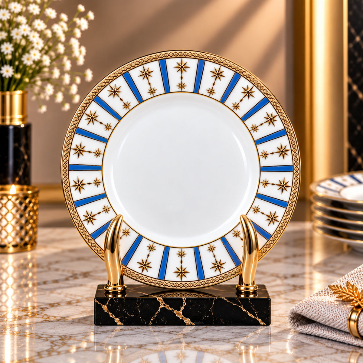 Luxury Blue & Gold Star Pattern Decorative Plate – 15", 20" & 26"