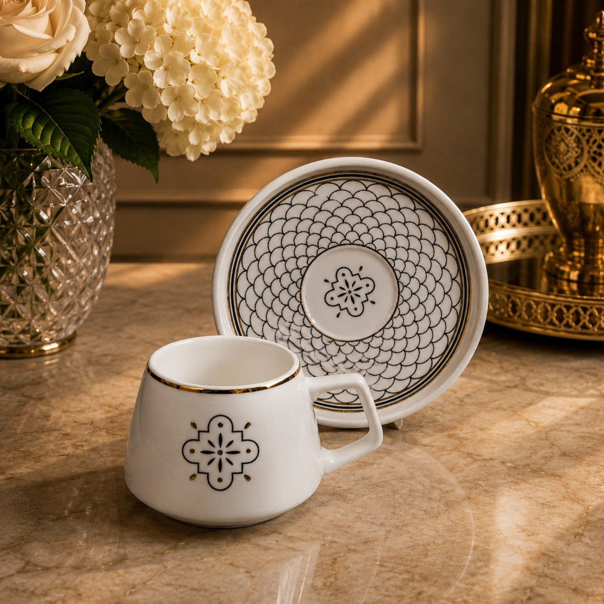 Luxury Arabic Coffee Cup & Saucer Set (6 Cups + 6 Saucers) - 100ml | MONA VA1028