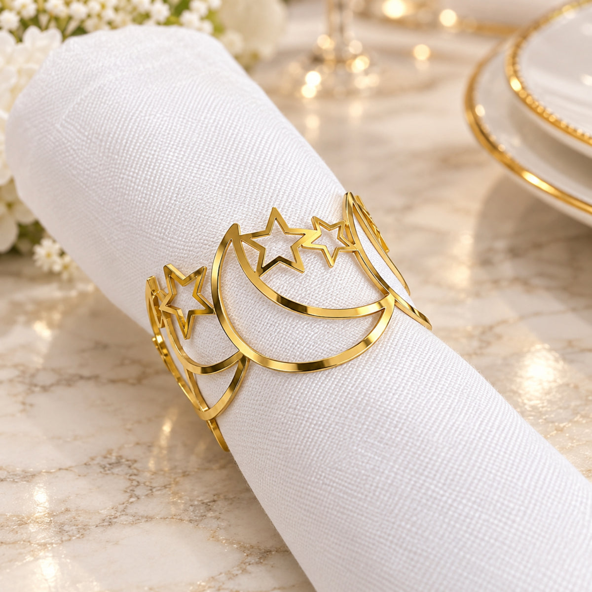 Gold Crescent & Star Napkin Holder – Elegant Table Decor