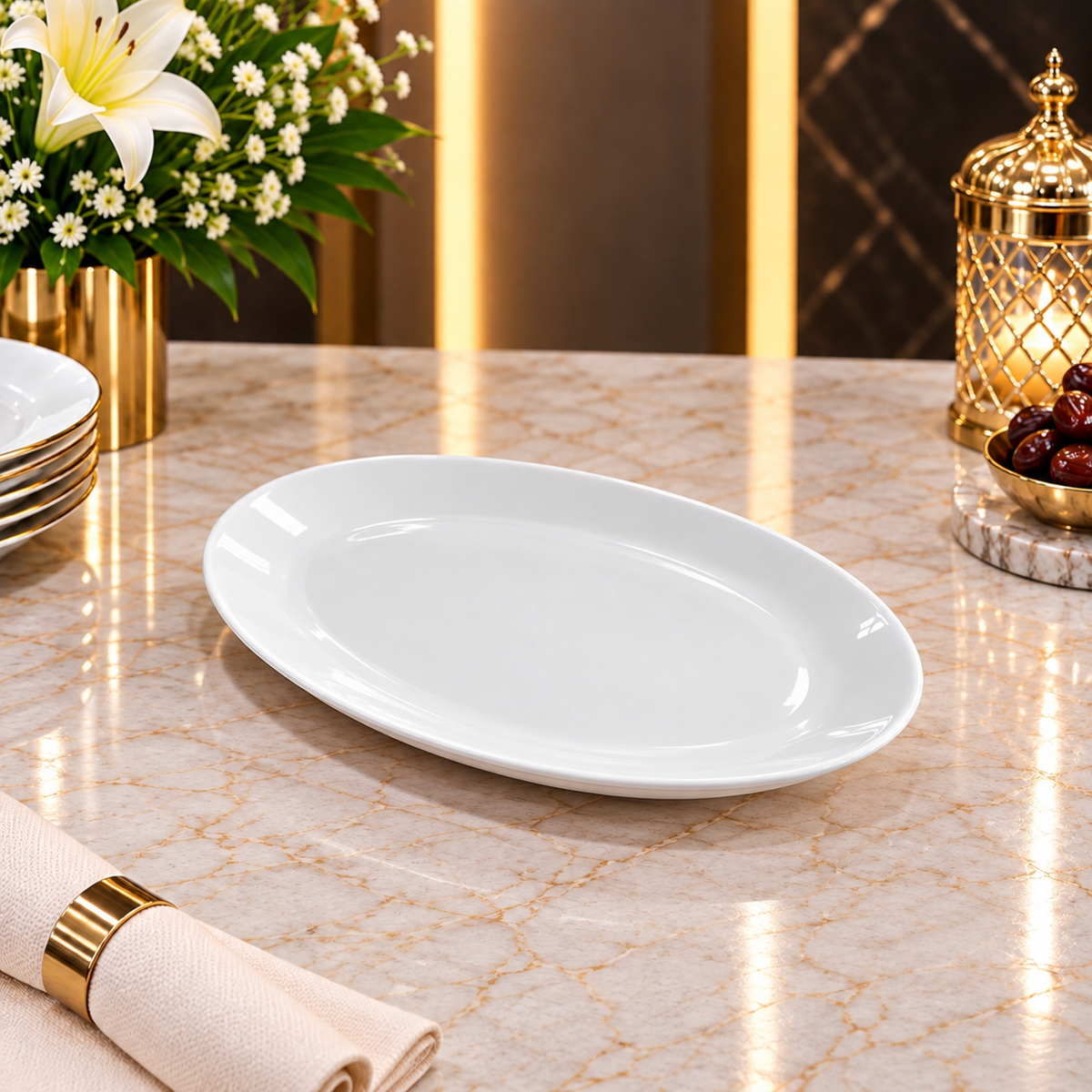 White Oval Buffet Serving Dish – Glossy Fine Dining Serveware