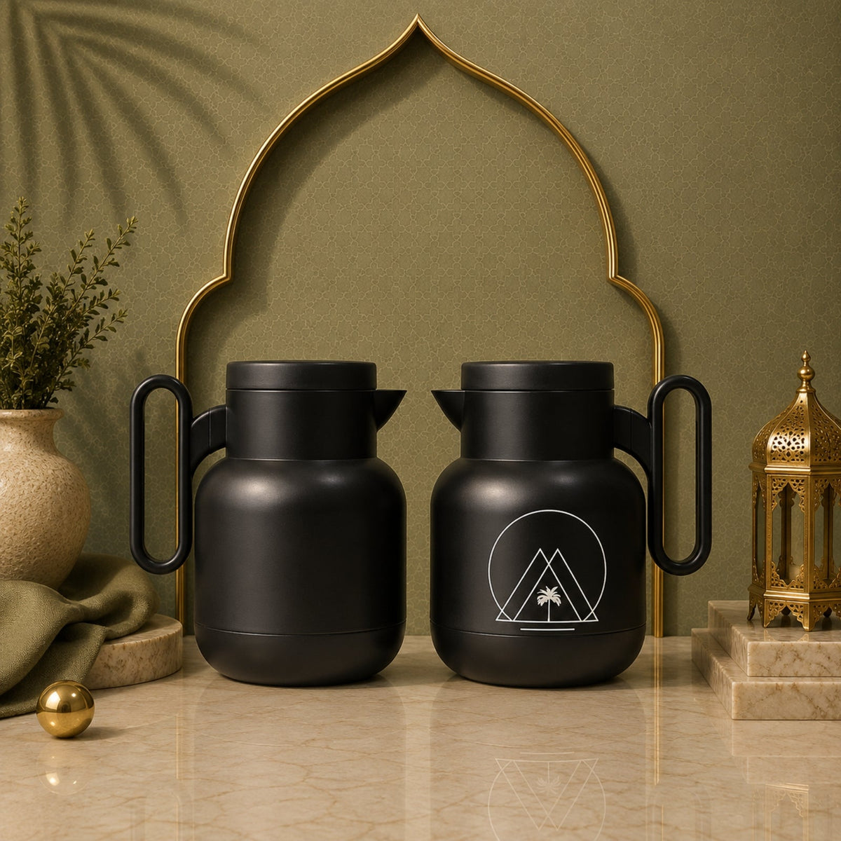 1L Matte Black Vacuum Flask Set – 2 Pieces