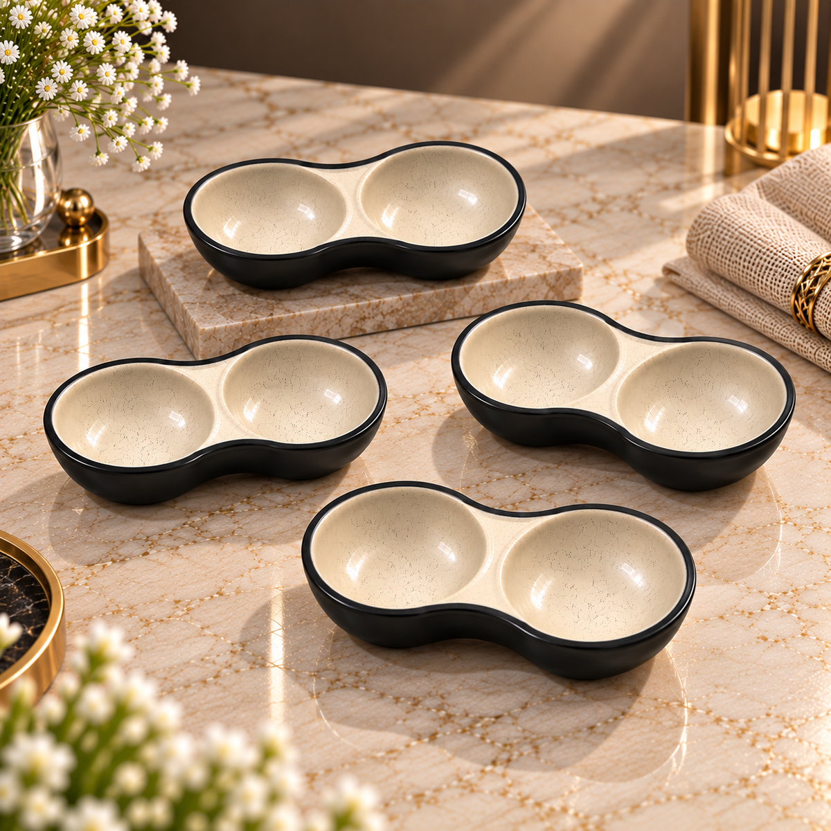 Melamine Double Snack Bowl – 6.5 × 2.5 Inch