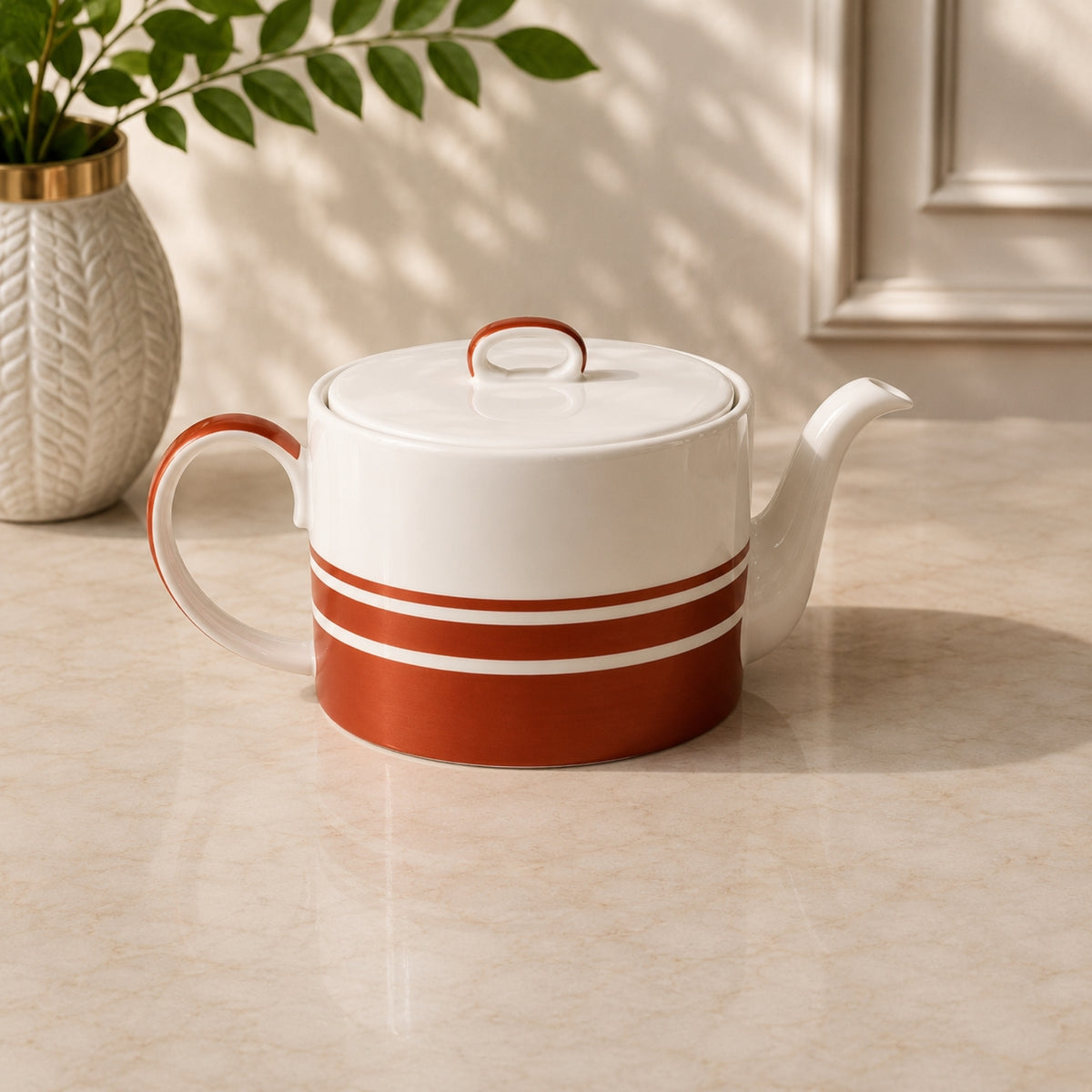 900ml Tea Pot – Red & White