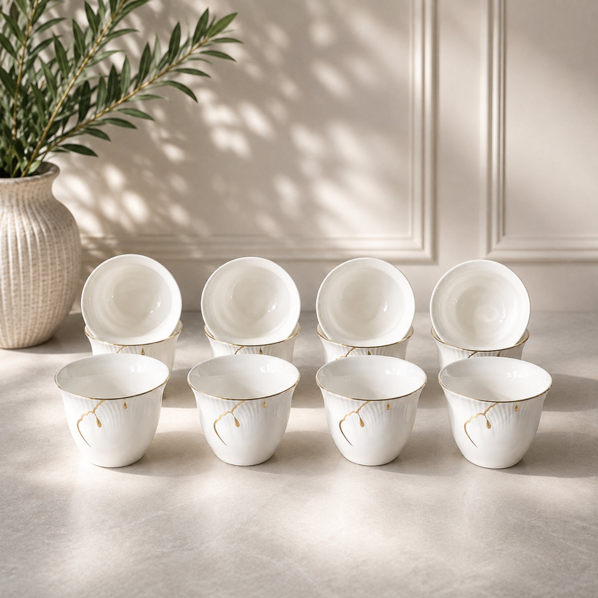 White & Gold Cawa Cup Set – 12 Pieces | VS-057