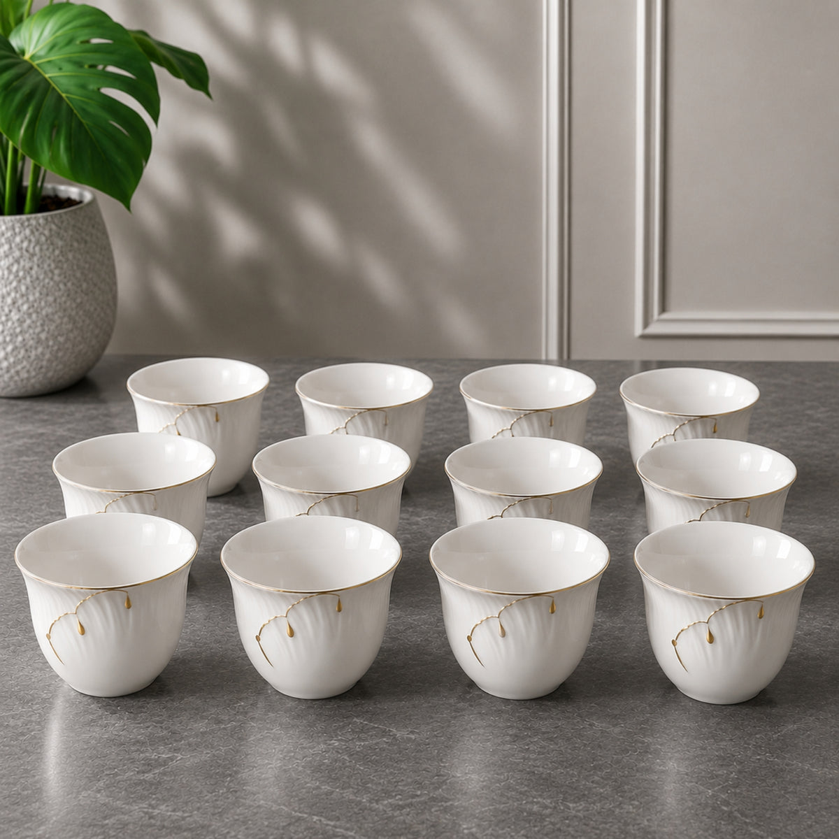 White & Gold Cawa Cup Set – 12 Pieces | VS-057
