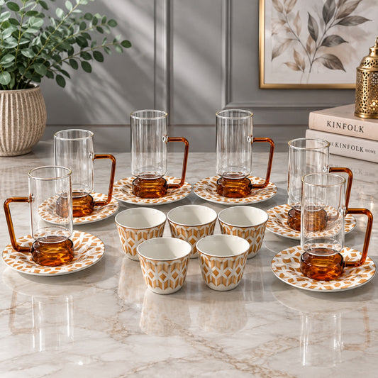Amber & Gold Tea & Cawa Cup Set 18 Pieces