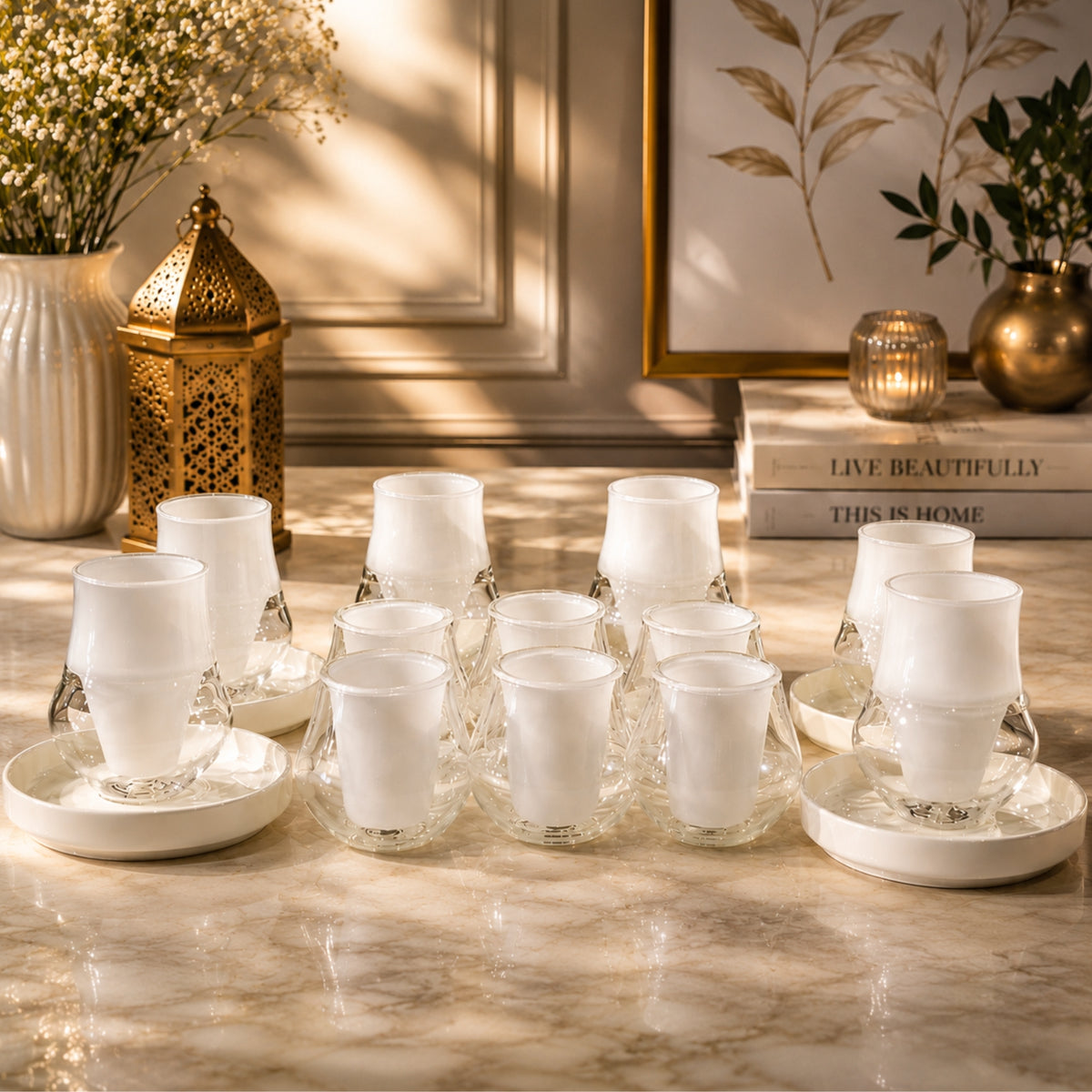 White & Clear Tea & Cawa Cup Set 18 Pieces | GT1204