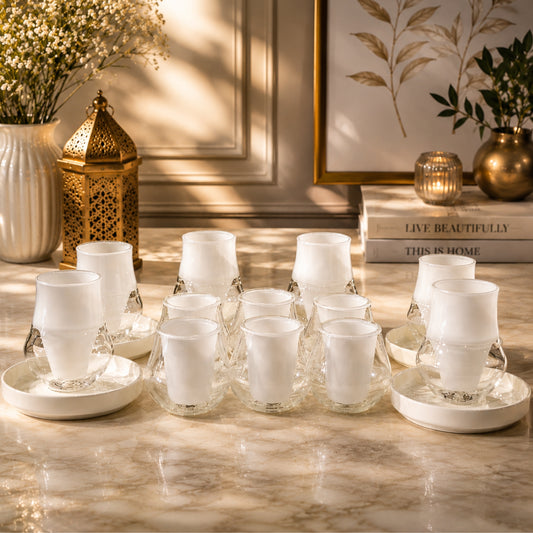 White & Clear Tea & Cawa Cup Set 18 Pieces | GT1204