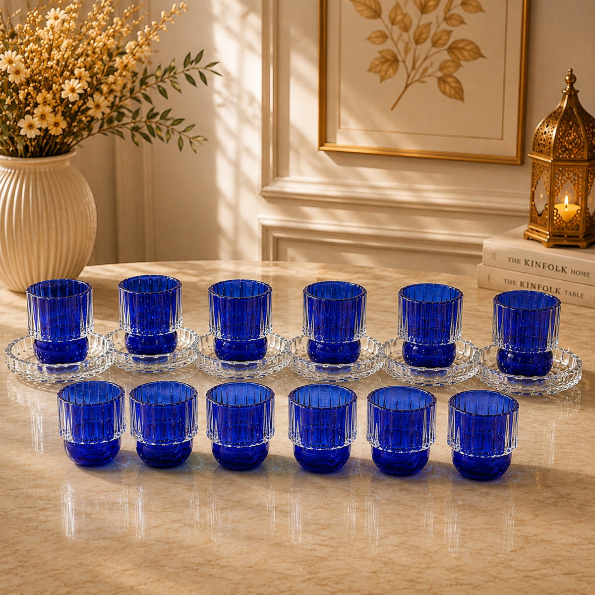 Blue Glass Tea & Cawa Cup Set 18 Pieces | Model 321817 by Waba
