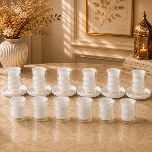 White Textured Tea & Cawa Cup Set 18 Pieces | Y3554
