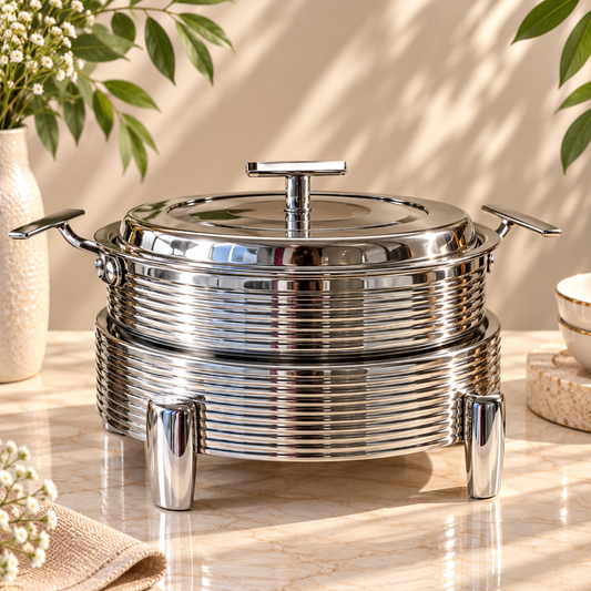 Premium Round Stainless Steel Chafing Dish with Lid – 20 × 5.5cm