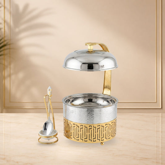 Chafing Dish with Matching Spoon & Stand 2L Silver & Gold by Almarjan