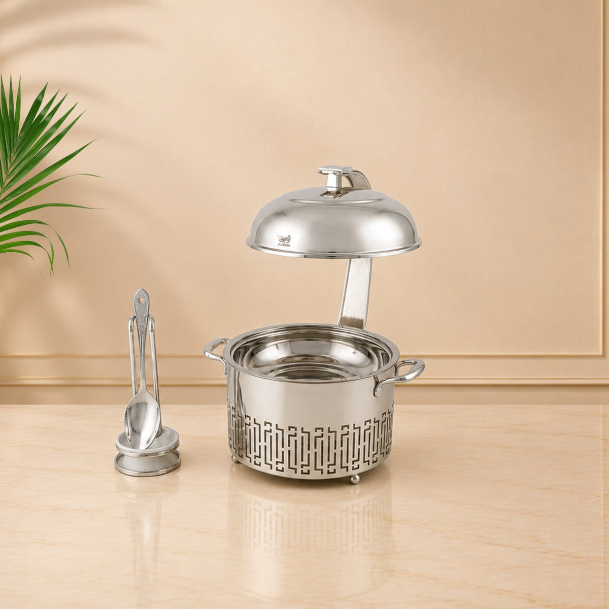 Chafing Dish with Matching Spoon & Stand 2L Full Silver by Almarjan