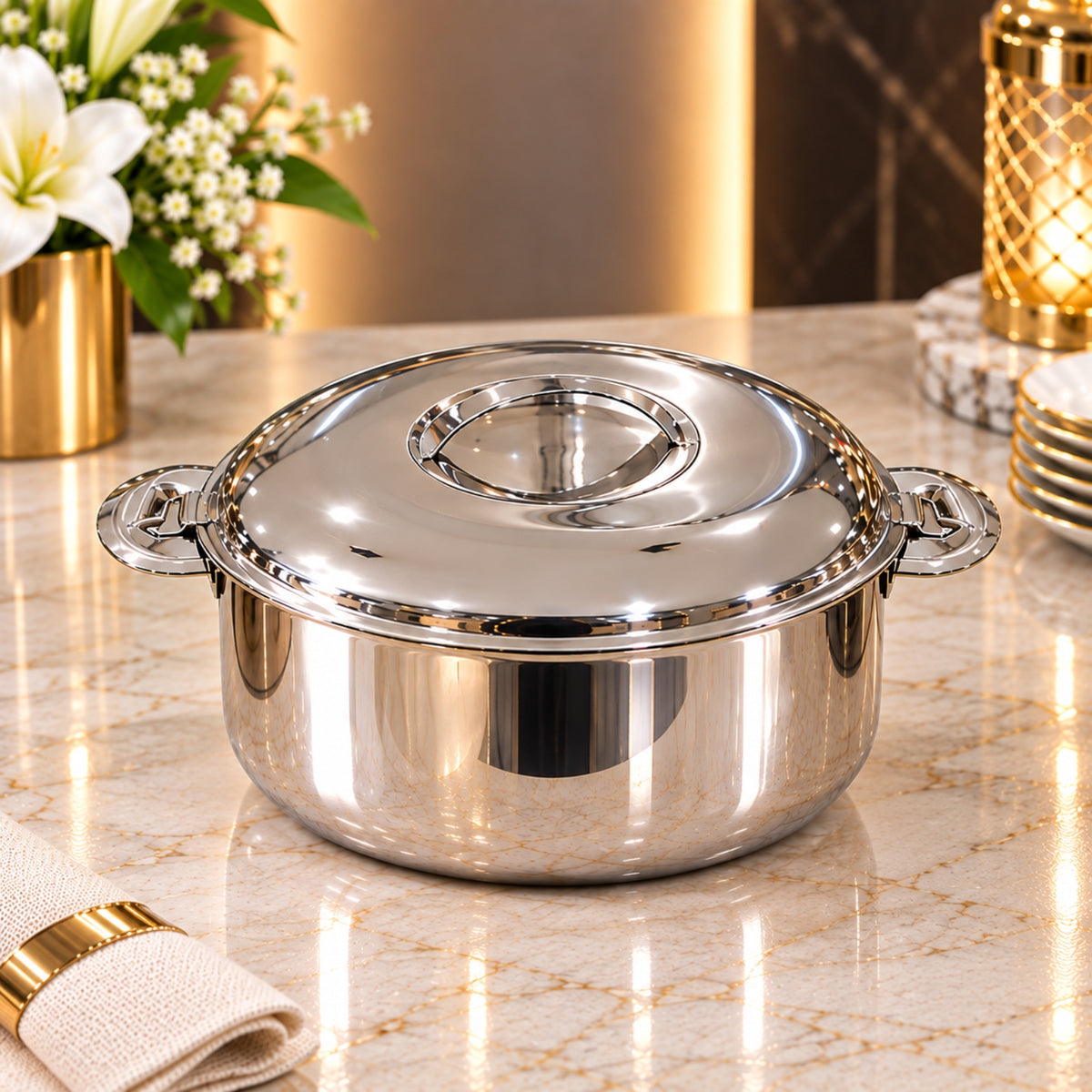 3-Piece Stainless Steel Hotpot Set 3L, 4L & 6L – Polished Silver